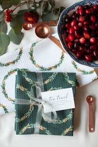 Holiday Wreath Tea Towel - Evergreen