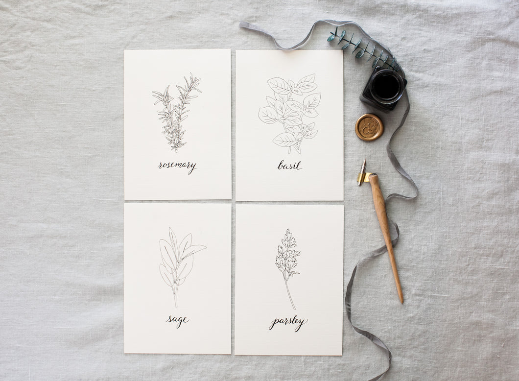 Herb Prints | Set of 4 | 5x7