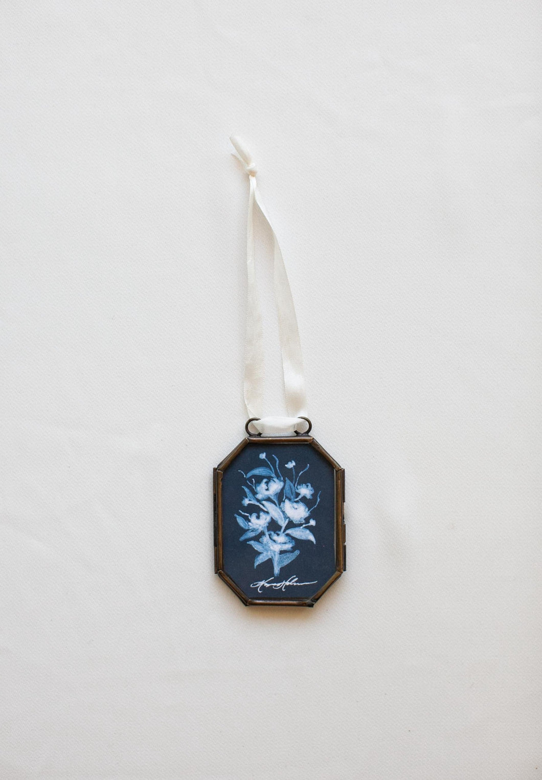 Blue and White Bouquet Vintage Locket Ornament